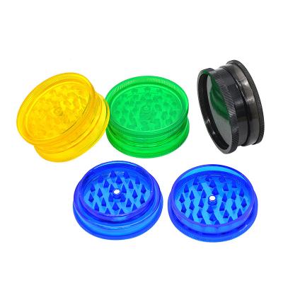 China Plastic Top Inquiry Custom Logo 60mm 2 Pieces Seat Part Acrylic Plastic Tobacco Grinder for sale