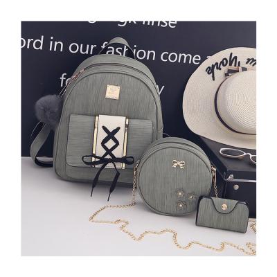 China Simple And New Korean Style Waterproof Leisure Backpacks 3pcs Set Casual Ladies Backpack Set For Girls Messenger Small Round Bag for sale