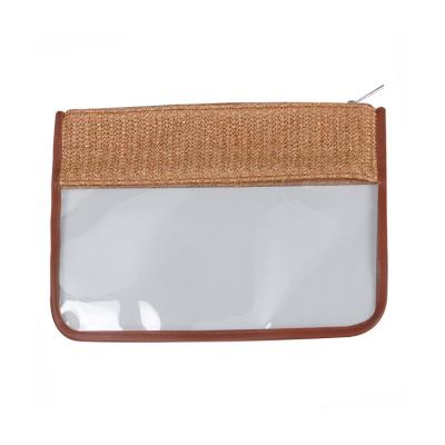 China Durable PVC Window Woven Knit Straw Pouch Makeup Bag for sale