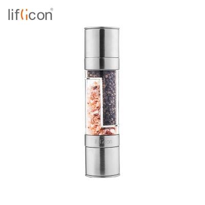 China #Lificon Professional Stainless Steel Double Spice Grinder Mill Viable for Yellow Salt and Pepper for sale