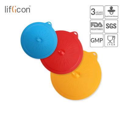 China Flexible Silicone Food Grade Liflicon Pan Stretch Reusable Reusable Lids Flexible Rubber Suction Lids Covers Wholesale Suction Cup Lids for sale