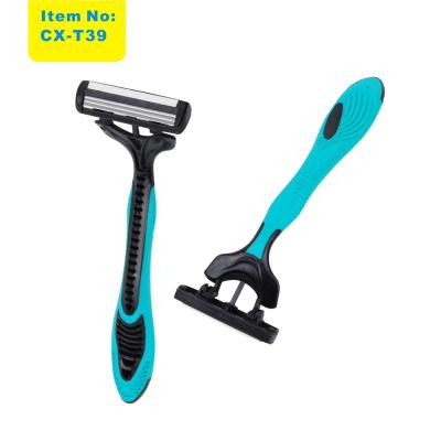 China Triple Blade 3 Blade Swivel Head With Rubber Grip Shaving Razor for sale