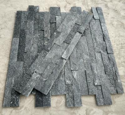 China Modern Natural Interior Wall Decorative Cladding Stone Black Quartzite Ledge Stone 60X15cm for sale