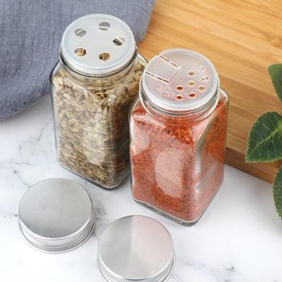 China Sustainable Square 120ml Glass Spice Jars Empty Container Tins Packaging 4oz Spice Bottles With Shaker Lids for sale