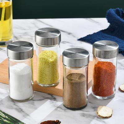 China Sustainable 100ml Glass Spice Jars 3oz Empty Round Spice Bottles With Shaker Stainless Steel Lids for sale