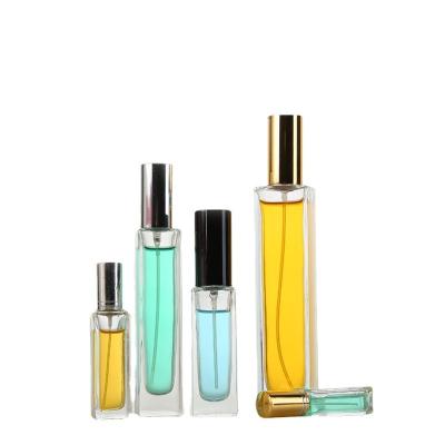 China 30ml/50ml/100ml Cosmetic Empty Rectangular Refillable Spray Clear Crimp Top Glass Perfume Bottle for sale