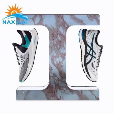 China Levitatin Magnetic Levitating Wholesale High Quality Acrylic Shoe Box Display Magnet Display Stand Customize Colorful Magnetic Hanging Shoe Rack Shoes Show for sale