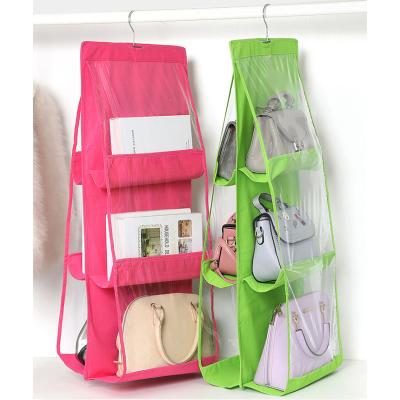 China Purse Organizer Breathable Nonwoven Handbag Minimalist Hanging Closet Storage 6 Clear Vinyl Easy Access Pockets for sale