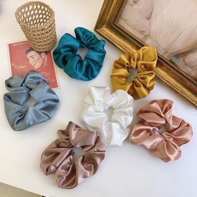 China Japan and French label retro korean style scrunchies hair tie girl scrunchies satin solid color scrunchie for sale