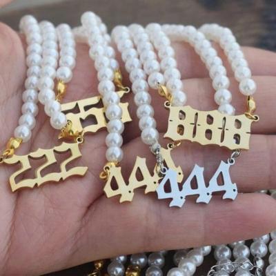 China Custom Necklace TRENDY 18K Trendy Angel Devil Number Necklace Gold Plated Stainless Steel Number Bead As Birthday Or Graduation Gift for sale