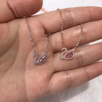 China Fashion S925 Sterling Silver Rose Small Gold Swan Symbol Necklace Female Version Luxury Style Clavicle Chain for sale