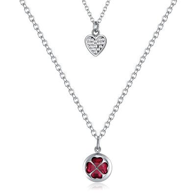 China Custom Heart-Leaf Double Clover Fashion Four Layered Heart Shape Pendant Necklace 925 Sterling Silver for sale