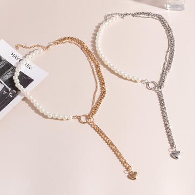 China Environmental friendly. Simple Design Heart Pendant Stainless Steel Pearl Trendy Adjustable Freshwater Necklace For Women for sale