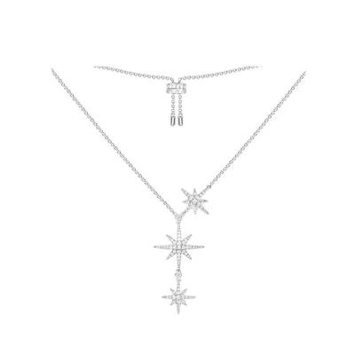 China TRENDY fashion Adjustable Crystal Clavicle Necklace 925 silver six point star rhinestone chain necklaces for sale