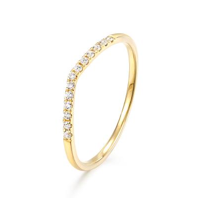 China Nickel Free Delicate Group 5A Zircon Ring Minimalist 14K White Solid Gold Stacking Ring for sale