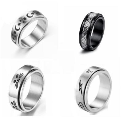 China Wholesale Vintage Stars Moon Rotating Ring Stainless Steel Ring Titanium Steel Couple Rings for sale