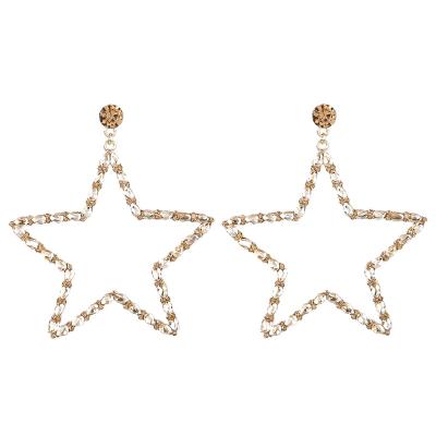 China Durable Exaggerated Rhinestone Star Dangle Star Pentagon Statement Geometric Hollow Earrings Big Earrings for sale