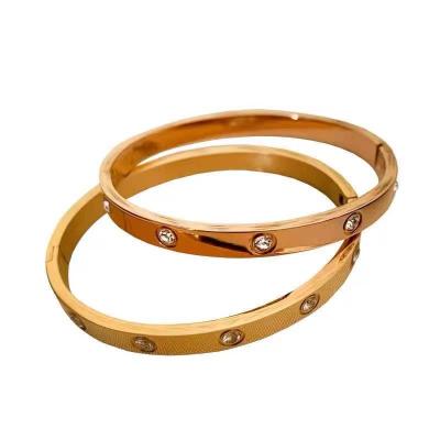 China Fashion Environmental Friendly Light Luxury Titanium Bangle Rhinestone Bangle Gold Bracelets Women Steel Jewelry for sale