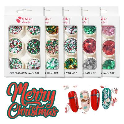 China Nail art decorations; 6 jars Christmas Glitter Snowman Snowflake Flower Tree Glitter Christmas Decoration Nail Art Slices Nail Glitter Set for sale