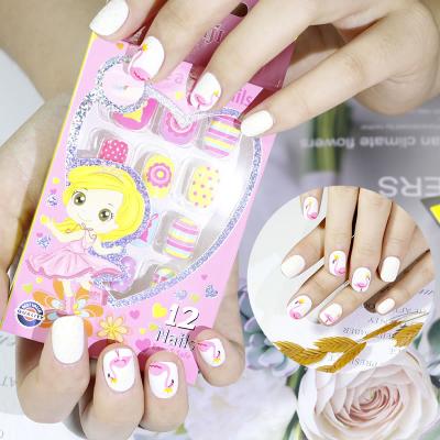 China Nail tips; 12PCS Artificial Tips Press On Nails Kids Candy Nail Tips Cartoon Full Cover Fake Pink Press On Nails for sale