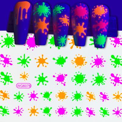 China Fluorescent Water Transfer Nail Sticker Water Drop Stars Letters Snake Skin Scale Stickers Water Neon Transfer Nail Decals for sale