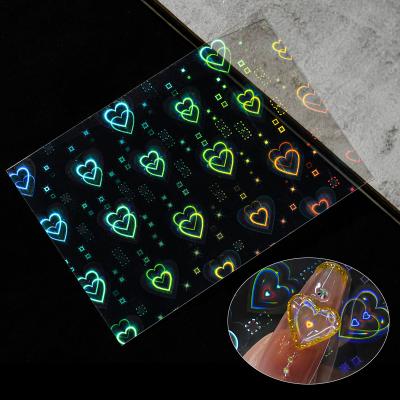 China Heart Stars Nail Sticker Aurora Love Heart Decals Holographic Chameleon Laser Stars Wraps Nail Art Decoration Sticker for sale