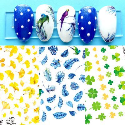 China Nail Art Sticker Decal Autumn Green Tree Leaf Flower Summer Ginkgo Four Leaf Clover Gold Maple Leaf Nail Sticker New for sale