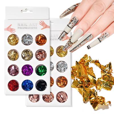 China Nail Foil Sticker 12pcs Set Gorgeous Nails Glitter Nail Art Foil Paillette Chip Aluminum Bronze Sliver Gold Flakes for sale