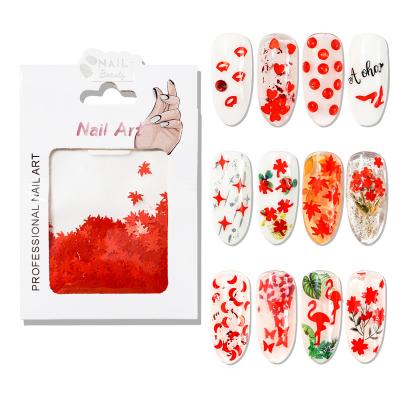 China Nail Glitter Series Bright Red Maple Flower Leaves Butterfly Decoration Slice Nail Art Glitter for sale