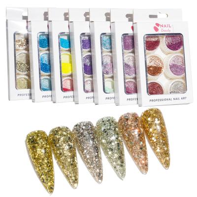 China 6 Color Nail Powder Glitter Set Shiny Diamond Sugar Dye Nail Decorations Shimmer Glitter Powder for sale