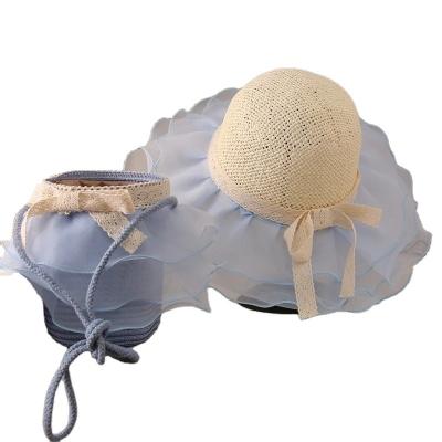 China New summer children's outdoor sun protection of the brim eco-friendly straw hat lace and sun UV protection hat high quality beach casual hat for sale