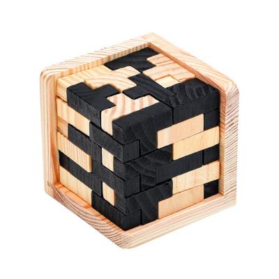 China 3D Cube Brain Teasers Early Education Toy Gifts In Ming Luban Lock Educational Toys Children Creative Wooden Jigsaw Puzzle Gift for sale