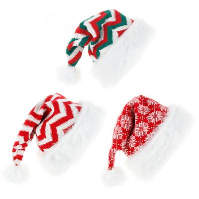 China Wholesale Knitted Eco-friendly Christmas Holiday Decoration High End Plush Striped Christmas Hat Christmas Wool Hats For Adults for sale