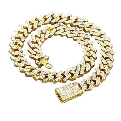 China Hiphop Hip Hop Punk Rock Bang Jewelry 18K Gold Plated Iced Out Miami Cuban Link Chain Bracelet Rhinestone Necklace for sale