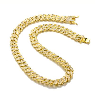 China Wholesale Fashion Jewelry 15mm Hiphop Jewelry Hip Hop Rhinestone Cuban Link Chain Men Bracelet Cuban Chain Necklace for sale