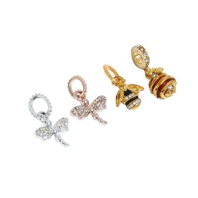 China Wholesale Alloy Rhinestone Pendant Diamond Dragonfly Earrings Loose Beads Environmental Friendly Earring Accessories for sale