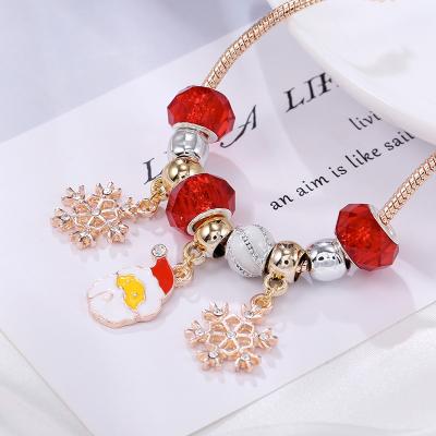 China Crystal Jewelry Red Gemstone Snowflake Dangle Women Santa Claus Bracelet New Fashion Jewelry Environmentally Friendly Christmas Gift for sale