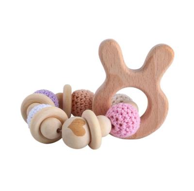 China Wooden Rabbit Shaped Wooden Teething Bracelet Toy For Baby Pacifier Use for sale