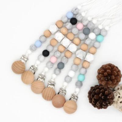 China Wholesale Free Custom Metal Clip Free Dummy Metal Pacifier Baby BPA Silicone Dummy Wooden Silicone Beads Chain Bulk for sale