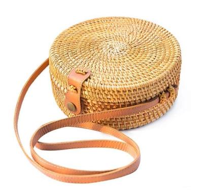 China Handwoven Round Rattan Rattan Bag If The Leather Strap Nature Chic Bag for sale