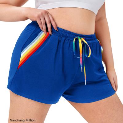 China Anti-Wrinkle New Arrive Women Plus Size Rainbow Stripe Drawstring Sports Shorts for sale