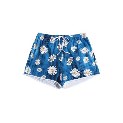 China Wholesale Custom Sublimation Women Anti-wrinkle Floral Printing Drawstring Tie Front Shorts for sale