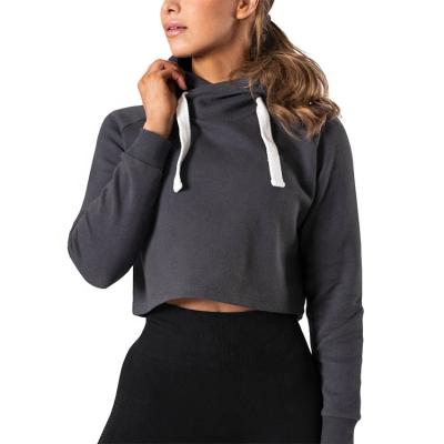 China Good Quality Workout Wear Women Active Organic Crop Cotton Top Anti-pilling Hoodie With Drawstring for sale