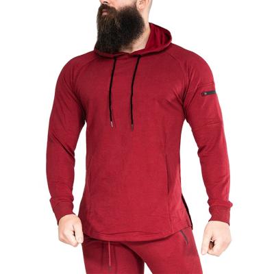 China Wholesale men's anti-pilling raglan sleeve blank side split edge curved hoodies with zipper pocket on sleeve for sale