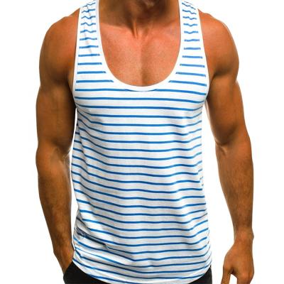 China Custom Anti-pilling All Over Stripes Printing Men's Gym Bodybuilding Sleeveless Top Tank Tops for sale