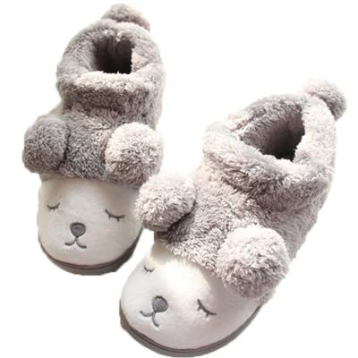 China Flatbed Ready to Ship Women's Indoor Slipper Winter Boot Woman Shoe Cotton Cartoon Plush Bear Comfortable Warm Shoe for sale