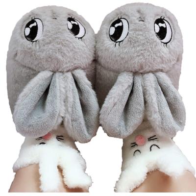 China Big Eyes Winter Women's And Men's Daily Life Sale Rabbit Ears Slippers Cute Soft Home Faux Fur Warm Slippers for sale