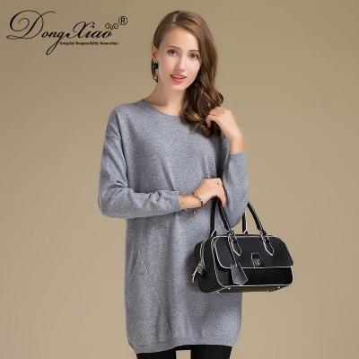 China Plain anti-shrink wool knitted solid color long style woman pullover oversized sweater with pockets for adult women for sale