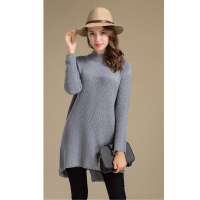 China Classic Anti-pilling Gray Pure Color Merino Wool Cashmere New Design Knitting Casual Long Sweater Women Pullovers for sale