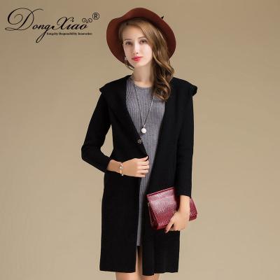 China Breathable Knitted Clothes Long Thick Cardigan Women Cashmere Hooded Sweater Coat for sale